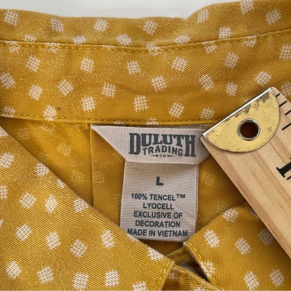 Duluth Trading Company Mustard Yellow Tencel Drop Shoulder Printed Shirt LARGE - Picture 4 of 7